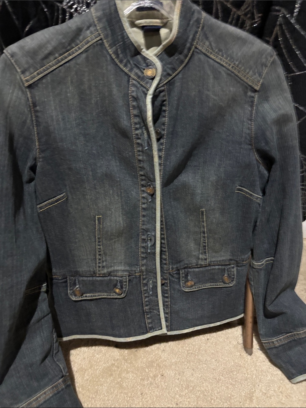 Women’s Dark Denim Jacket - Casual Button-Front Coat